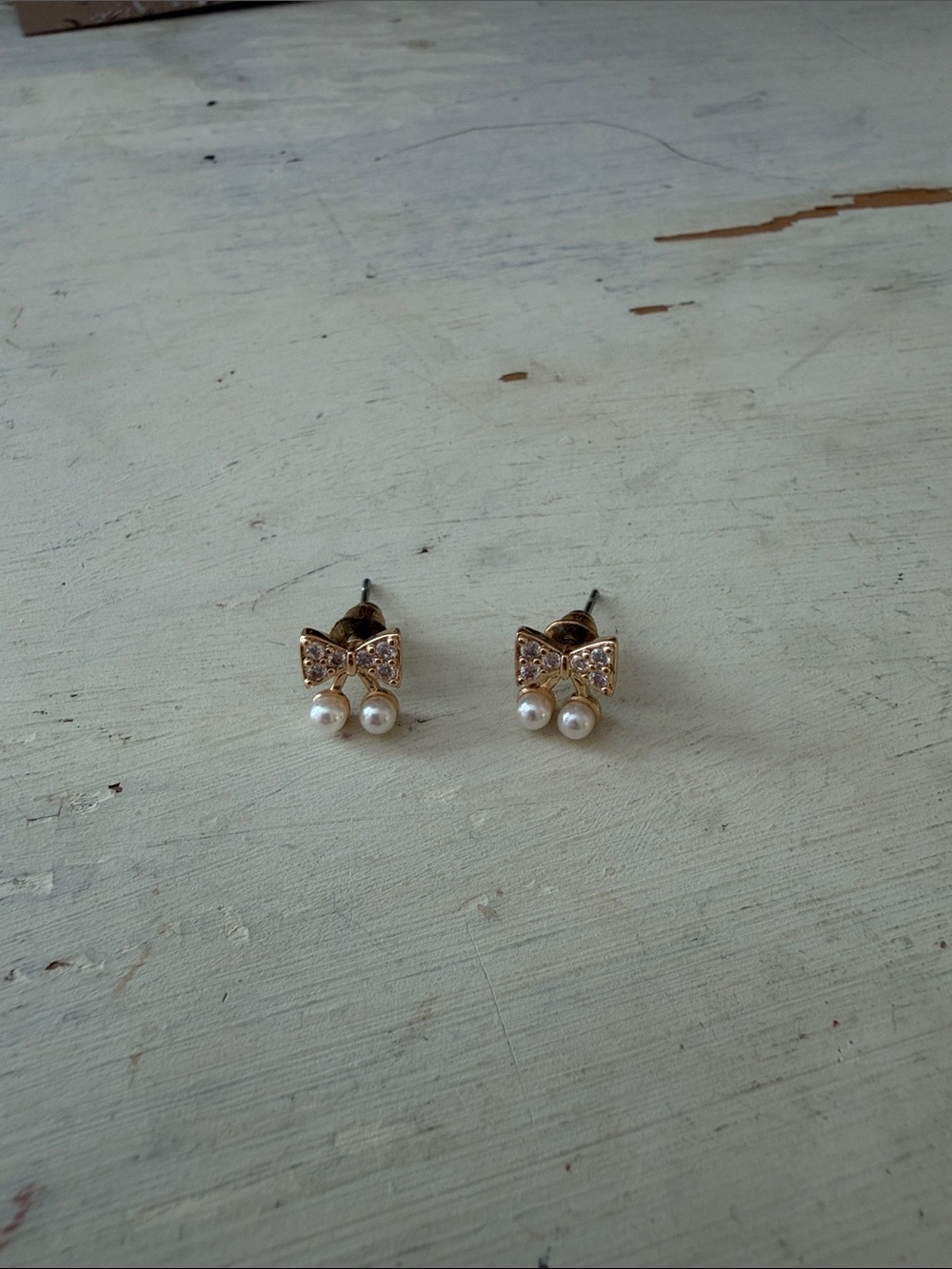 Gold Bow Pearl Drop Stud Earrings - Women Jewelry